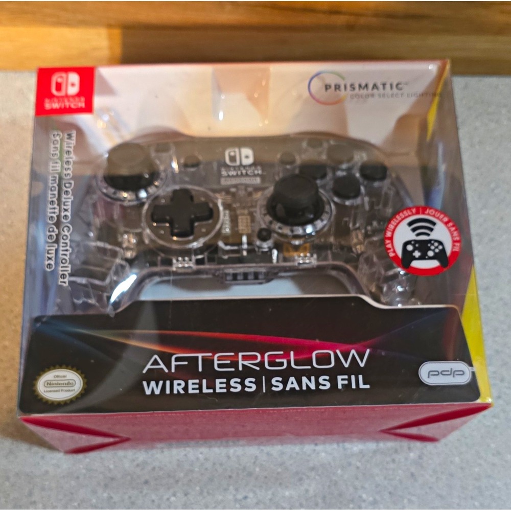 PDP Afterglow Wireless Deluxe Controller Nintendo Switch Clear LED 500-137-NA
